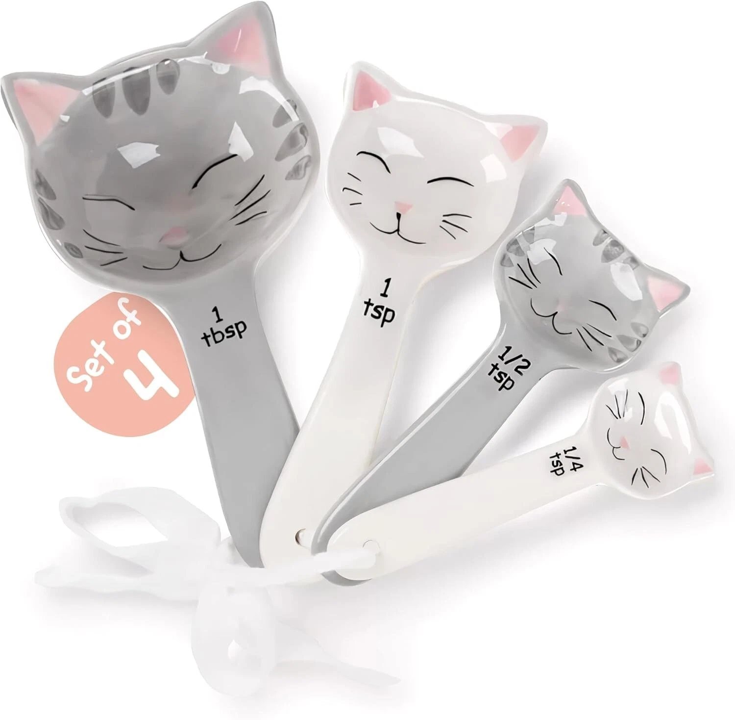 Cat Measuring Cups Set - Ceramic Measuring Cups for Kitchen (Set of 4)