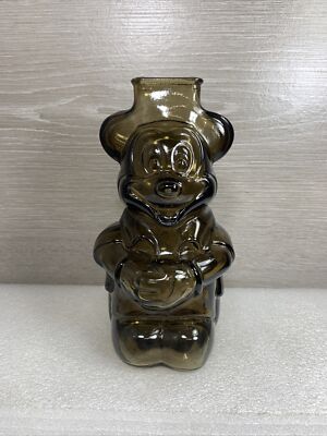 Vintage Walt Disney Productions Mickey Mouse Club House Coin Bank Brown Glass