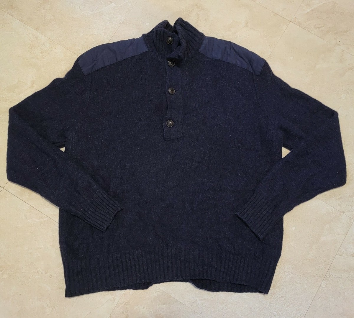 ニット+セーター POLO RALPH LAUREN - POLO RALPH LAUREN LAMBS WOOL 100 KNIT Ralph Lauren Polo 100% Lambs Wool Blue Knit 1/4 Button V