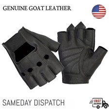 Men Black Motorcycle Fingerless Leather Half Finger Riding Driving Biker Gloves