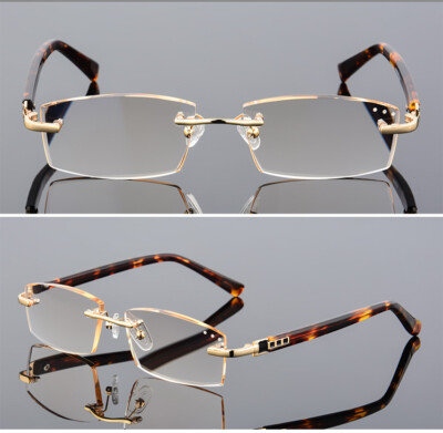 Diamond Tinted Gradient Brown Rimless Reading Sun Glasses