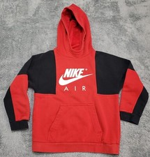 NIKE AIR Boys Cotton Blend Pocket Fleece Lined Athletic Hoodie Red Black