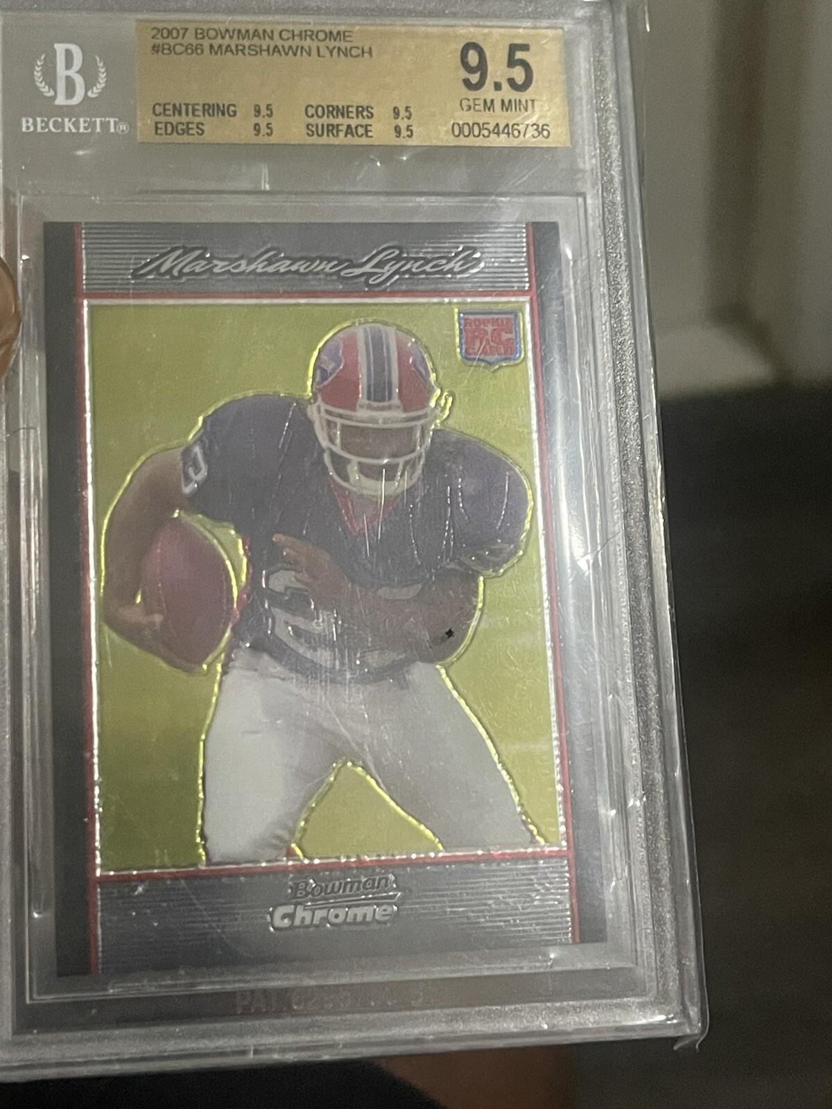 BGS 9.5 Gem Mint Rc Marshawn Lynch Rookie 2007 Bowman Chrome BC66
