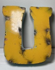 3D Letter U Rustic Yellow Galvanized Metal Letter 4  Wall Mount Or Free Standing