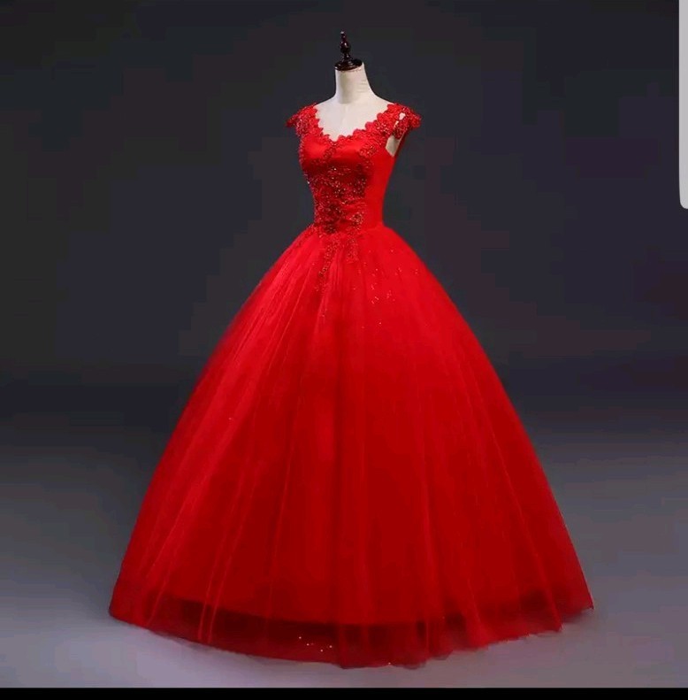 Reino Unido Barato Rojo Talla Grande Cuello en V Encaje Lentejuelas Vestido de Baile Vestidos de Boda Talla 6-22
