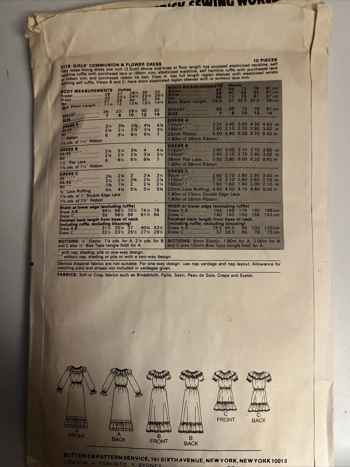 70s Butterick 3118 Girls 7 Communion & Flower Dress Pattern Ruffle Neck Maxi Tea - Image 4 of 4