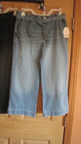 2-Wonder Nation Girls Denim Cropped Wide Led Jean- 1-Blue, 1-Black - Picture 2 of 12