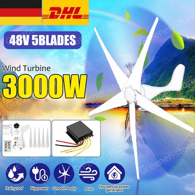 3000W 12V 24V 48V Windkraftanlage Windgenerator Turbine Windrad Controller Kit