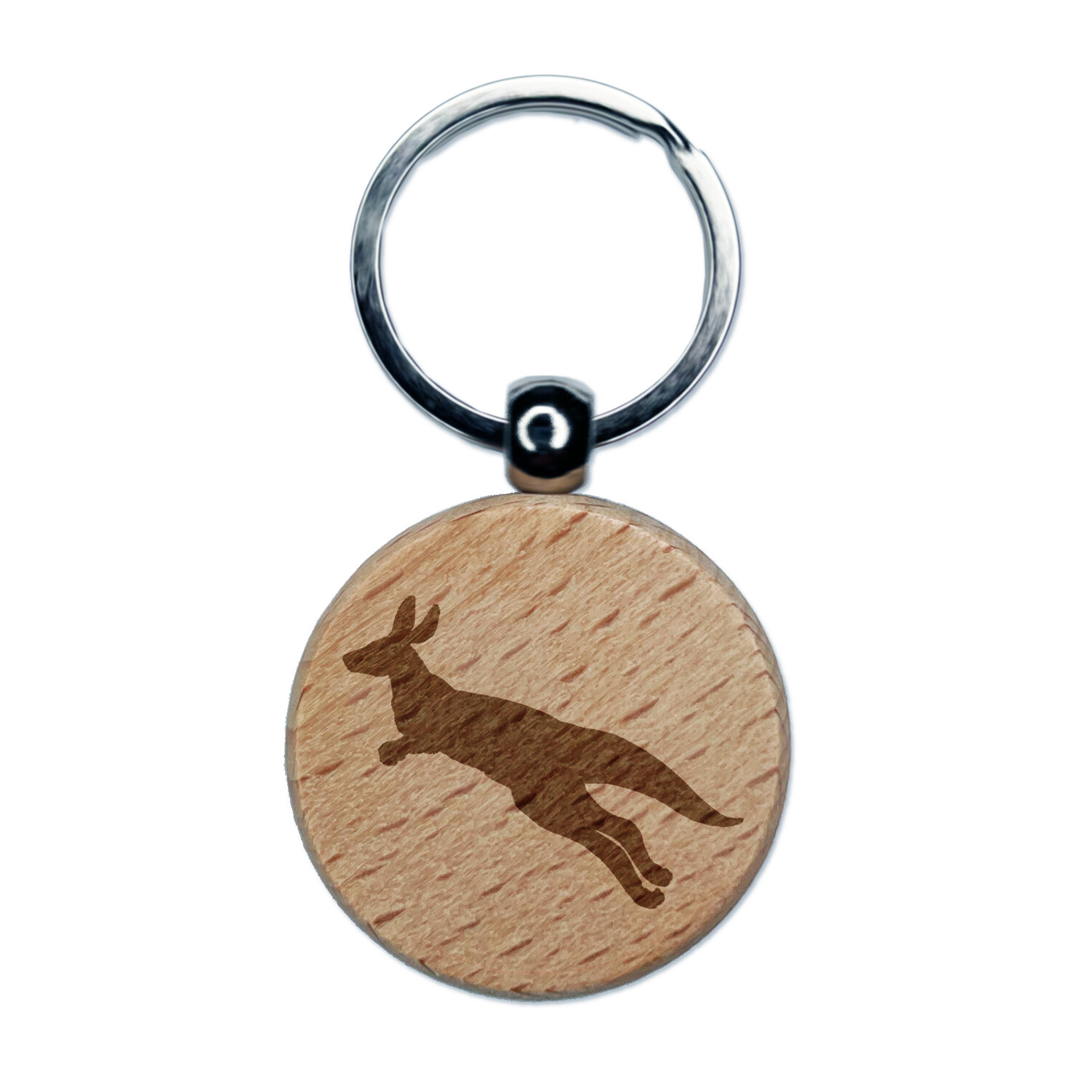 Kangaroo Jumping Engraved Wooden Round Keychain Charm Tag