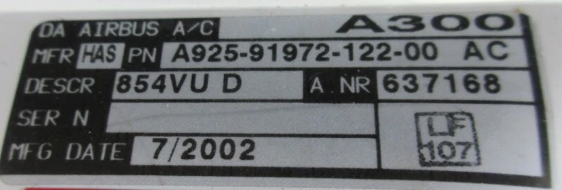 AIRBUS, PANEL AIRE ACONDICIONADO SERVICIO PASAJEROS, A925-91971-140-00 U, A925-91971-140-00 Foto 2 de 4