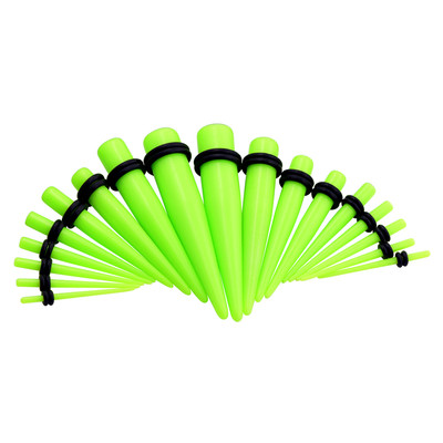 24-60PCS Ear Gauge Stretching KIt Green Acrylic O-Ring Taper Plug Set 14G-20MM