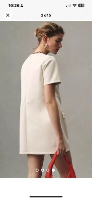 By Anthropologie Short Sleeve Faux Leather Dress Ivory Size Extra Small  $160 | eBay