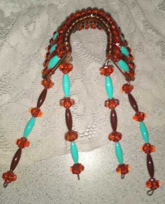 Vintage Safety Pin Beaded Headdress Native American Style War Bonnet Folk Art Beads & Safety Pin War Bonnet (This one is REALLY old!!!) main image 2