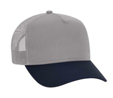 GRAY NAVY 5 PANEL MESH BACK TRUCKER HAT CAP SNAPBACK CURVED ADULT MID A FRAME