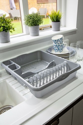 Large Dish Drainer Drying Rack Washing Basket/Tray Strong Kitchen Sink - Silver - Picture 3 of 6