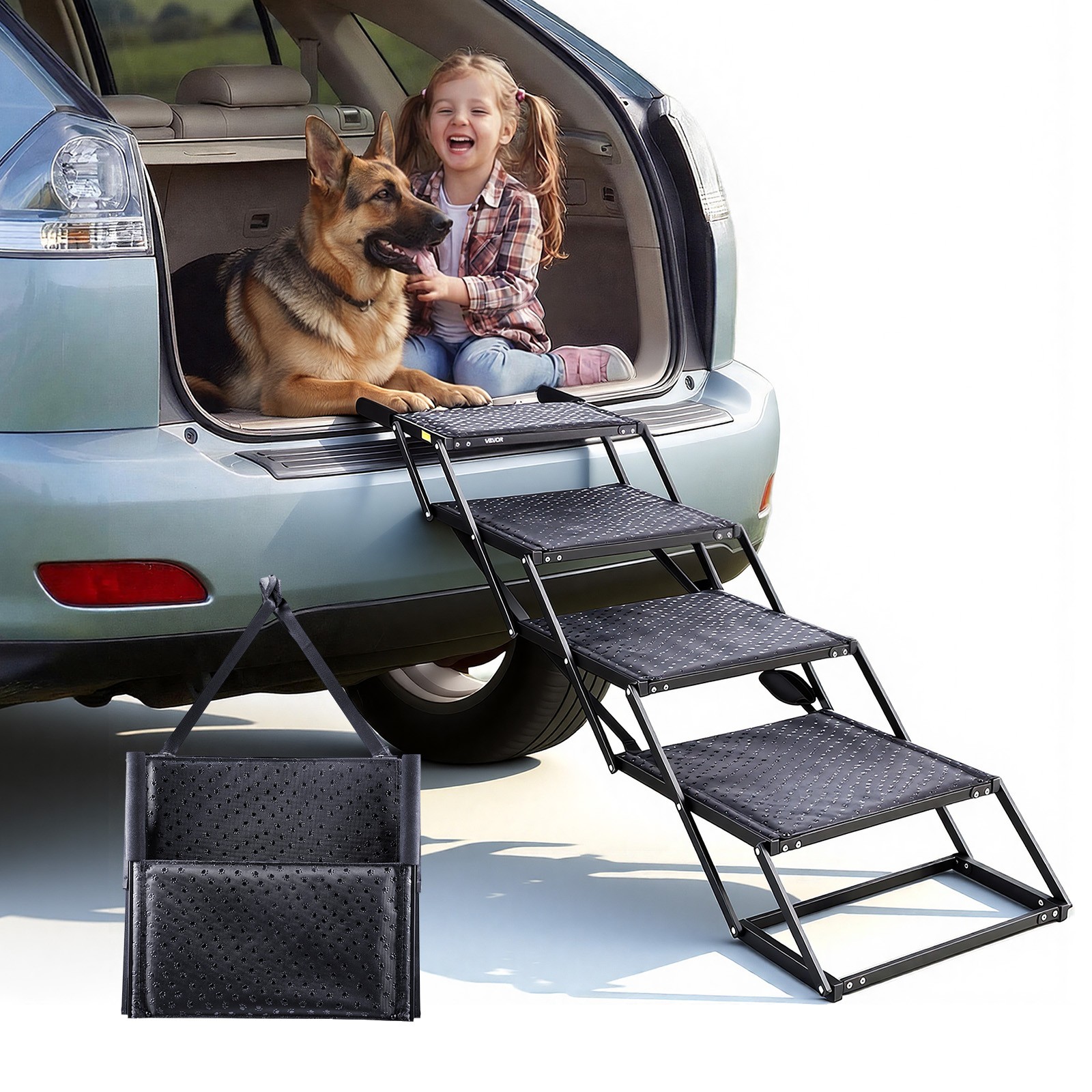 Escalier pour Chien Voiture VEVOR Soulage les Articulations Rampe Pliable 4 Marches