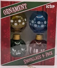 ICUP 4-Pack ORNAMENT SHOT GLASS HOLIDAY FUN Perfect White Elephant Gift For All!