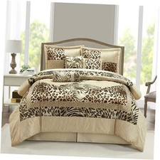 Leopard Print 7 Pieces Comforter Set, Bed in a Bag California King Gold