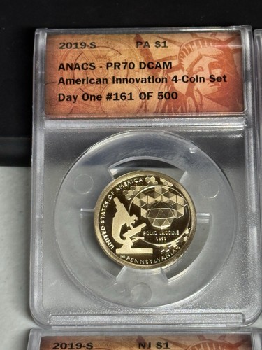 2019 S American Innovation "Day One" $1 Dollars 4-Coin Set ANACS PR70DCAM - Bild 2 von 6
