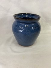 Jugtown Ware Pottery 1992 Blue Speckled Glaze Vase North Carolina Stamped