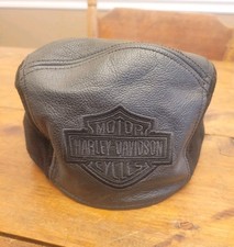 Harley Davidson Genuine Leather Large Newsboy Cap Cabbie Hat Embroidered Logo