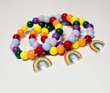 Rainbow Charm Kids Bracelet   Colorful Beaded Stretch Bracelet for Girls 3 pc