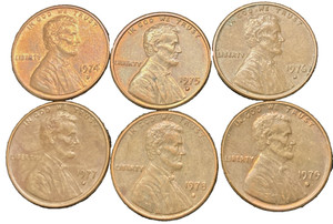 1974 D - 1979 D Lincoln  Penny With Filled  Mint Mark QTY 6