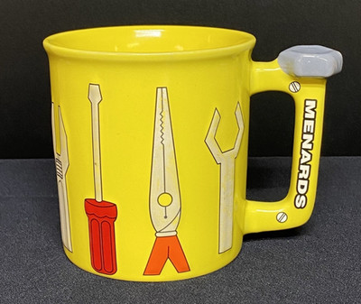 Menards 2024 3D Tools Yellow Coffee Mug Embossed Ceramic w/Tool Handle 16oz Art