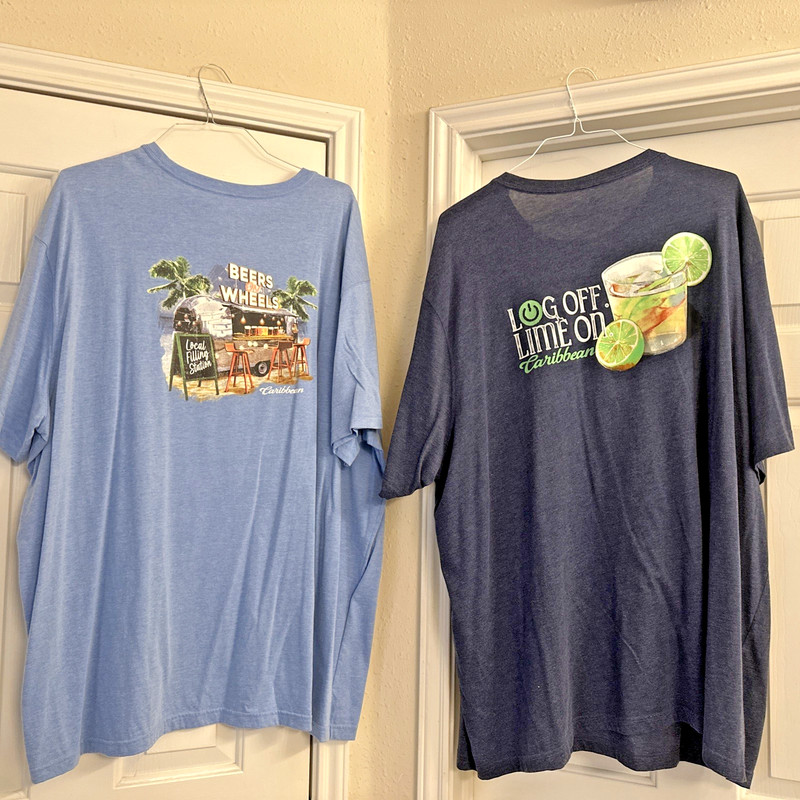 Caribbean 4XT Blue SS T Shirt w back design. Lot (2) T-Shirt Mens EUC. BID NOW !