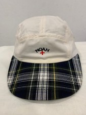 NOAH NY 5-Panel Camp Hat White Canvas Green Tartan Plaid Brim Made in USA#k5