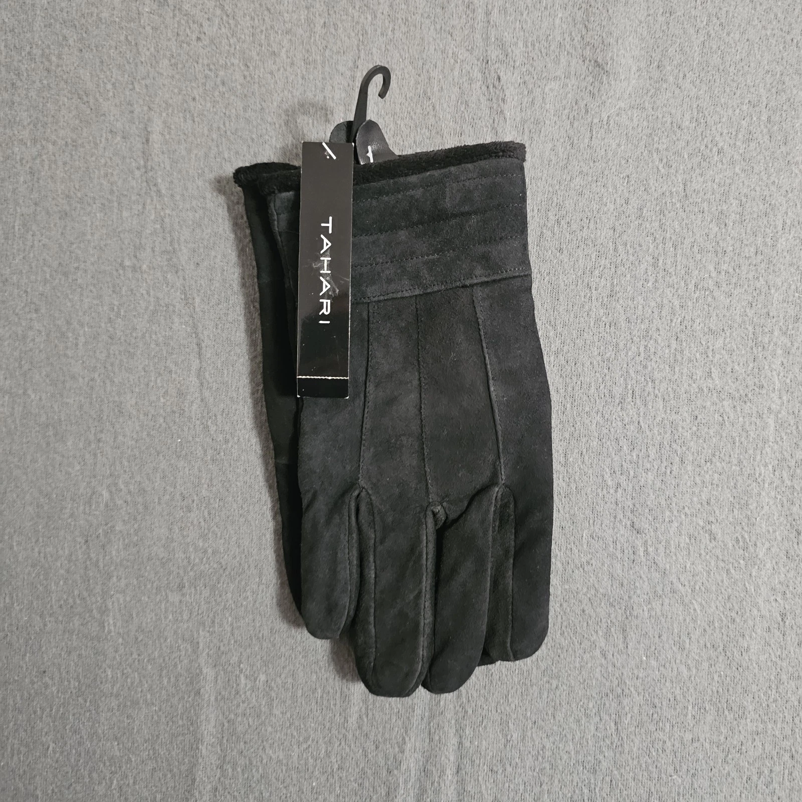 NWT Tahari Large Black Leather Gloves Sued With Polyester Lining