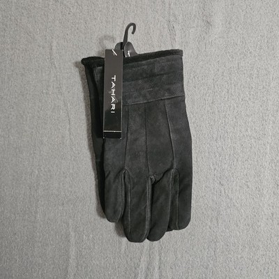 NWT Tahari Large Black Leather Gloves Sued With Polyester Lining