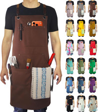 Kitchen Apron, Work Apron, Canvas Apron, Brown  Multiple Pockets, Gardening, Pa