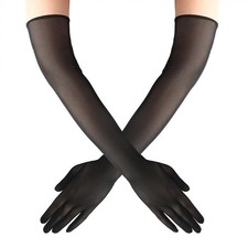 Mesh Gloves,Long Black Gloves,Tulle Opera Black Mesh Sheer Glove for Women 19...