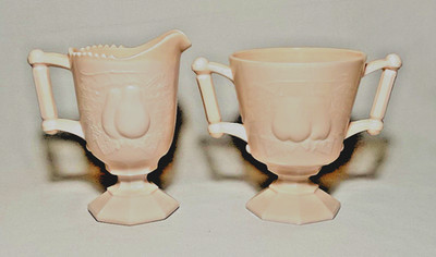 JEANETTE ~ Shell Pink Milkglass CREAMER & OPEN SUGAR BOWL (Baltimore Pear) ~ USA