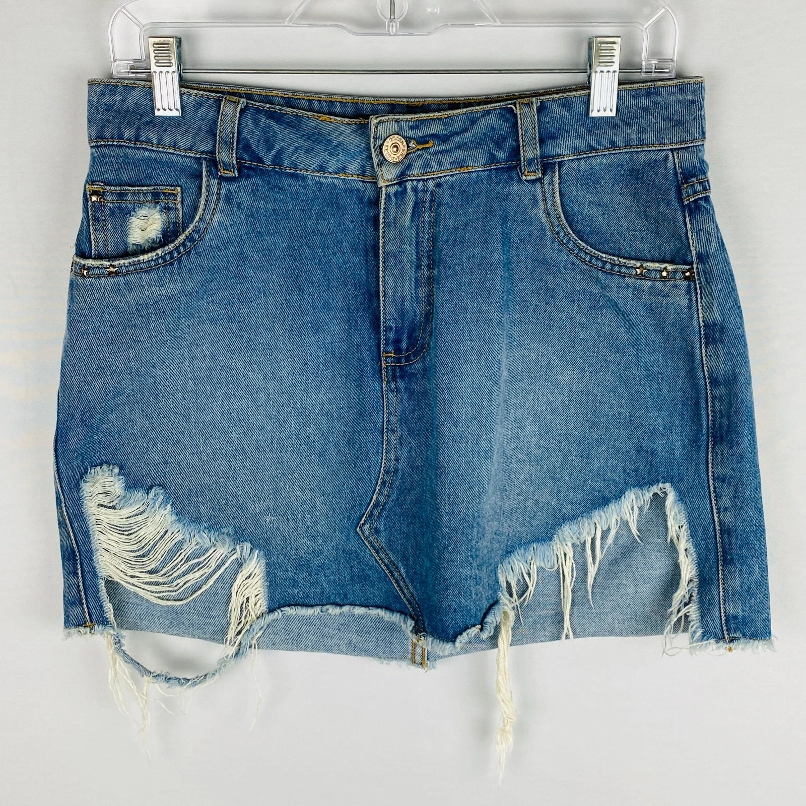 The Noise Tribe Womens Denim Destroyed Bohemian Skirt Festivals Concerts Size L