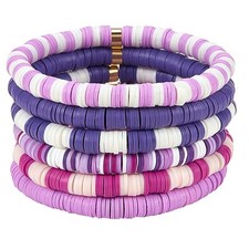 6 Pcs/Set Heishi Surfer Bracelets Set 6mm Polymer Clay Heishi Beads Stretch Brac