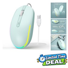 Wired Mouse RGB Backlit Silent Optical 1600 DPI Mint Green USB-A Plug and Play
