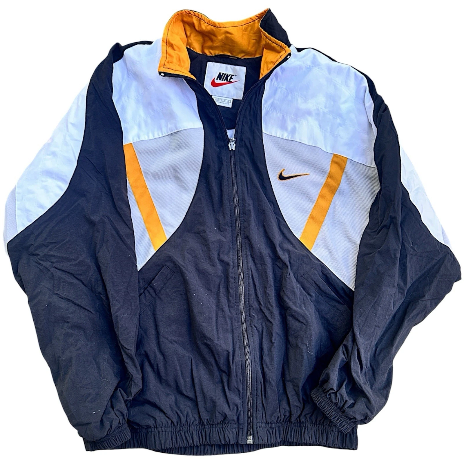Vintage 90s Nike Windbreaker Jacket Unisex “Sz L 12-14” White/Yellow