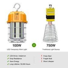 LED Construction High Bay Light 100W 1500LM Indoor Outdoor Temporary Work Light