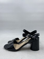 Prada Black Patent Leather Ankle Strap Block Heel W 5.5