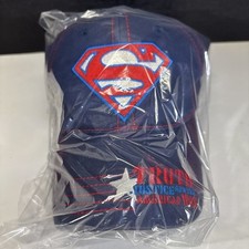 Superman Childrens Baseball Hat Blue Embroidered Logo Navy Blue Adjustable