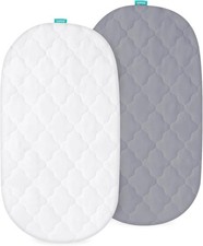 Bassinet Mattress Pad Cover 18"x28", 2-Pack, Waterproof, Ultra Soft, White  Gre