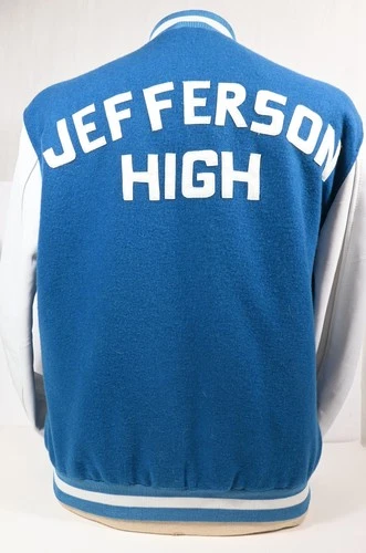 HAPPY DAYS "JEFFERSON HIGH" SCHOOL VARSITY JACKET SZ L Mens Blue & White - product listing photo