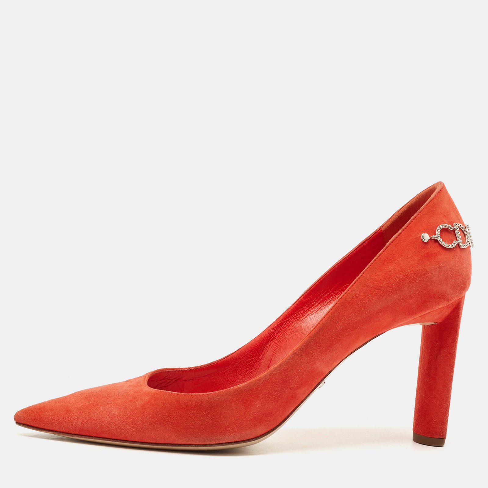 Dior Orange Suede Crystal Block Heel Pumps Size 40.5