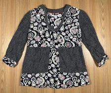 Boden Mollie Floral Dot Top Womens 8 Black Folk Retro Cottagecore Career Scoop