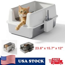 Stainless Steel Cat Litter Box with Lid, XL Extra Large Enclosed Metal Pan Litte