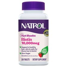 NATROL BIOTIN BEAUTY Strawberry Flavor 10000 mcg 250 Tablets DIETARY SUPPLEMENT