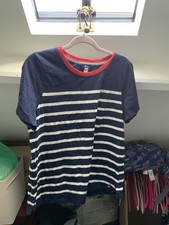 Joules Stripe Tee Shirt Navy White With Red Stripe Neckline Size 14
