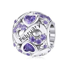 February Birthstone 925 Sterling Silver Infinity Love Heart Charm Bead for Brace